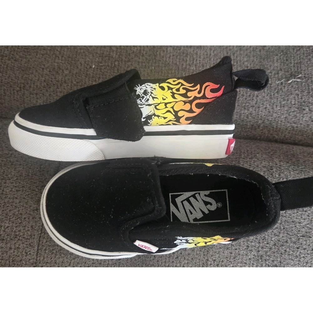 Vans Slip On Ferocious‎ Flame Racing Toddler Sneakers, Toddler US Size 5.5 Used